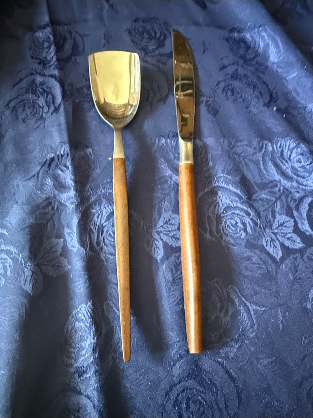2pc EKCO Eternia Sugar Spoon & Knife, Wood Handles Brown/Stainless-Japan